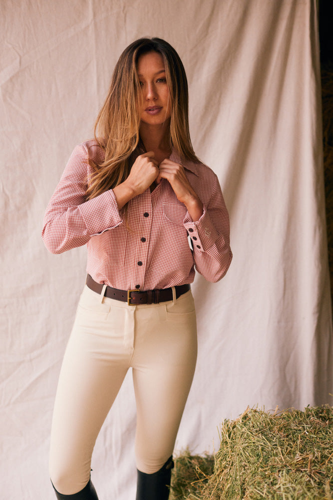 Jessica II | Gingham Equestrian Button-Down Shirt | Cinnamon