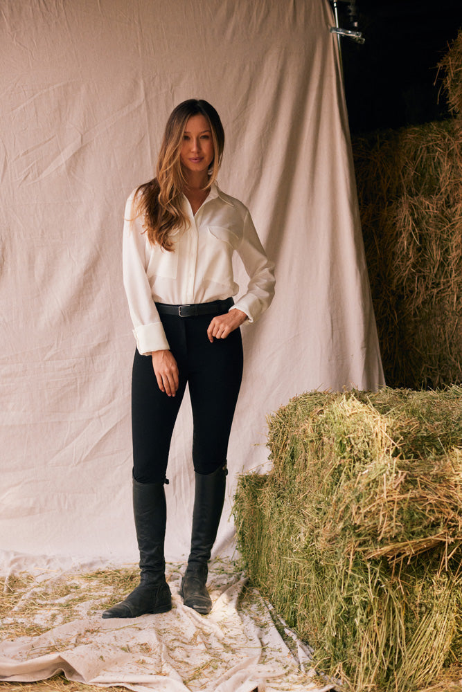 Jessica | Seersucker Equestrian Button-Down Shirt | Ivory