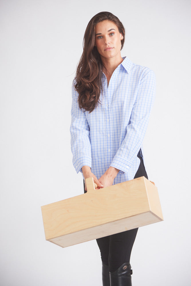 Kaley | Seersucker Plaid Button Down | Cornflower Blue