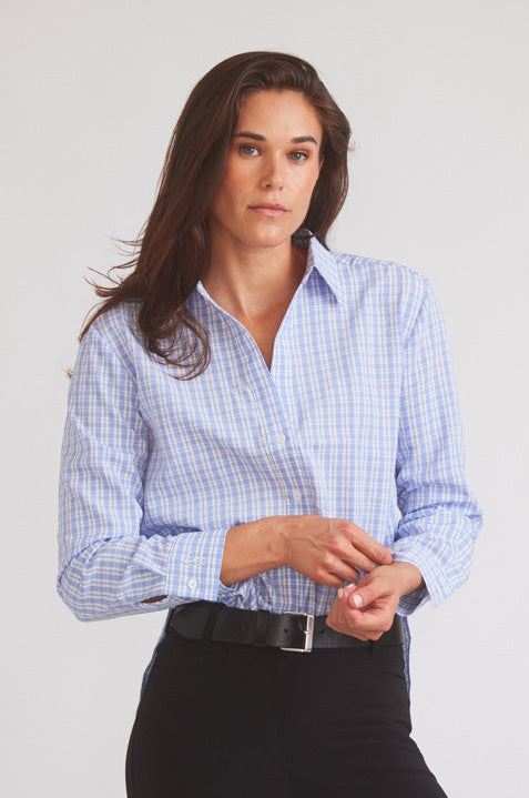 Kaley | Seersucker Plaid Button Down | Cornflower Blue