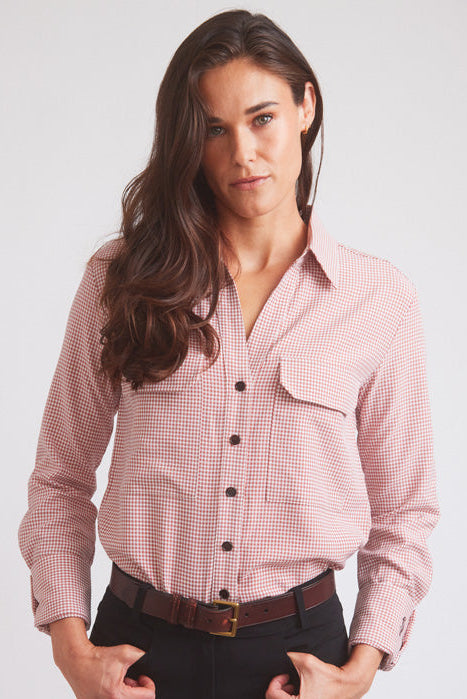 Jessica II | Gingham Equestrian Button-Down Shirt | Cinnamon