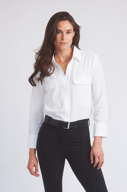 Jessica | Seersucker Equestrian Button-Down Shirt | Ivory